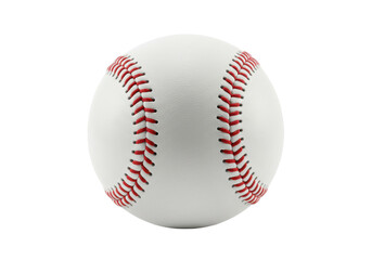 A white baseball with distinct red stitching, isolated on a white background