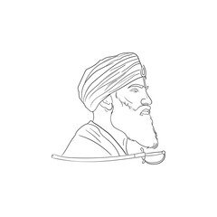 Happy Guru Gobind Singh Jayanti social media Post. Birthday Celebration of Sikh Guru and Warrior Guru Gobind Singh sketch.