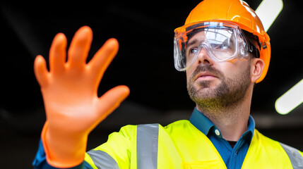 safety trainer demonstrating proper safety protocols with gloves
