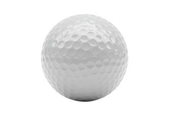 A glossy white golf ball with dimples, isolated on a white background