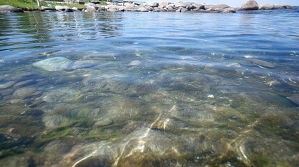 Obraz premium Crystal Clear Lakebed, Rocks, and Aquatic Plants