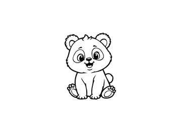 Fototapeta premium Cute cartoon bear character sitting happily on white background