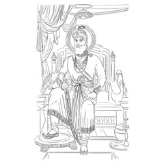 Happy Guru Gobind Singh Jayanti social media Post. Birthday Celebration of Sikh Guru and Warrior Guru Gobind Singh sketch.