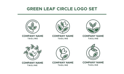 eco friendly green leaf circle logo set