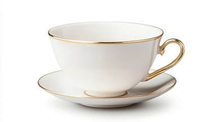 Elegant White Teacup with Gold Trim and Saucer