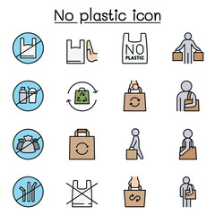 No plastic sign icon set in thin line style