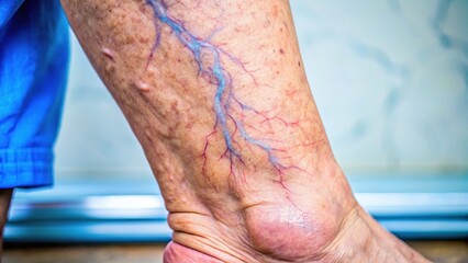 Close-up Detailed Image of Varicose Veins on Leg Skin, Medical Photography
