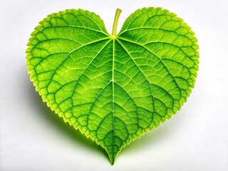 Close-up Green Heart Leaf Isolated on White, Nature Love Concept, Night Photography