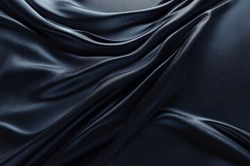 Obraz premium Elegant Black Satin Fabric Texture with Luxurious Flowing Drapery Captured in Soft Light, Ideal for Fashion and Design Backgrounds and Textile Illustrations