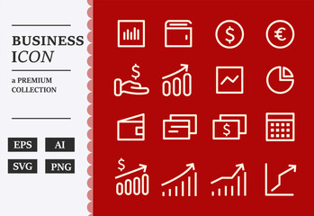 Set of business line icons. Collection of white linear icons