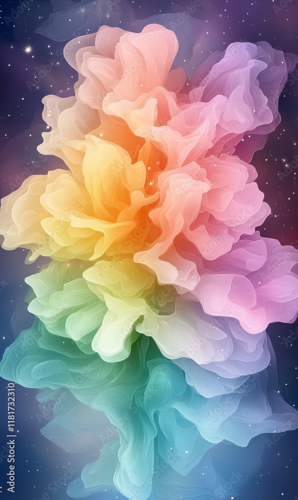Poster colorful abstract design with flowing shapes and soft gradients creating a dreamy and ethereal atmos