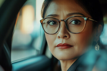 Fototapeta premium An passanger in taxi car in the city made genertative ai technology