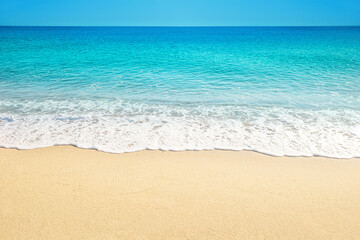 Summer sunny empty tropical sea beach with copy space. Nature Landscape for Tourism Vacation Relax in Holidays Summer Season.