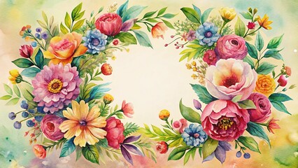 Delicate Watercolor Floral Wreath, Hand-Painted Flowers, Left-Aligned Copy Space, Spring Botanical Design