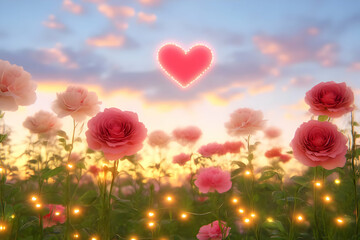 Obraz premium A dreamy pink and red floral garden at dusk