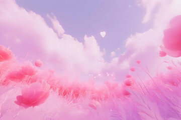 Fototapeta premium A dreamy pink and red floral garden at dusk