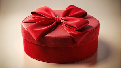 Elegant Red Velvet Round Gift Box with Satin Bow - Premium Stock Photo