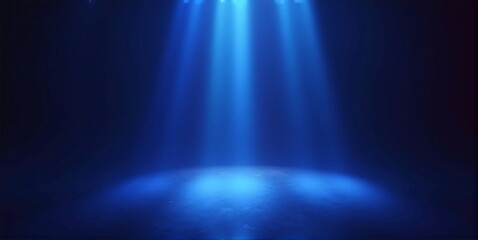 A mesmerizing dark blue stage pulsates with vibrant neon lights, electric lines dancing across the luminous, futuristic backdrop