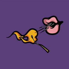 Mouth blowing out match cartoon vector illustration