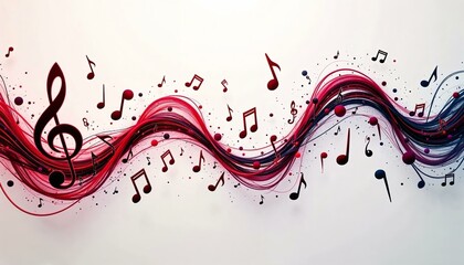 Vibrant musical notation with bold red notes on a clean white background