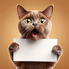 the AI Image Generator, Surprised Cat Holding Blank Sign Against