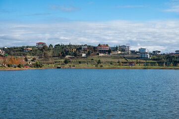 Fototapeta premium Recreation zone at the touristical Belshi Lake, Albania