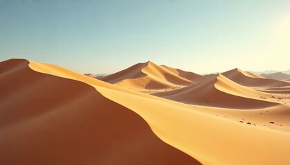 Photorealistic illustration of a serene desert with undulating sand dunes