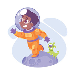 Boy Astronaut Character in Outer Space Exploring Universe Vector Illustration