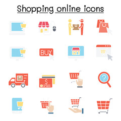 Shopping online icon set in thin line style