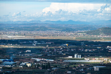 Panoramic view over Berat and natural surroundings in Berat, Albania