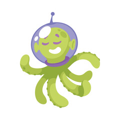 Octopus Alien Astronaut Character in Outer Space Exploring Universe Vector Illustration