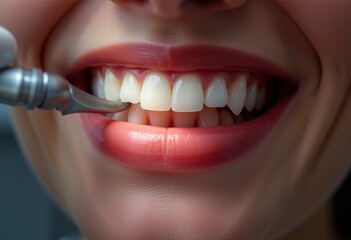 Fototapeta premium Dental tools cleaning teeth in close-up detail