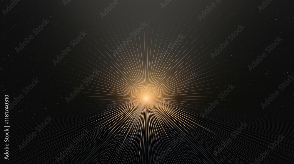 Poster abstract light rays radiating from center in dark space with stars and gradients creating ethereal a