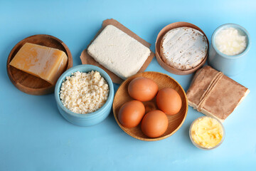 set of dairy products top view