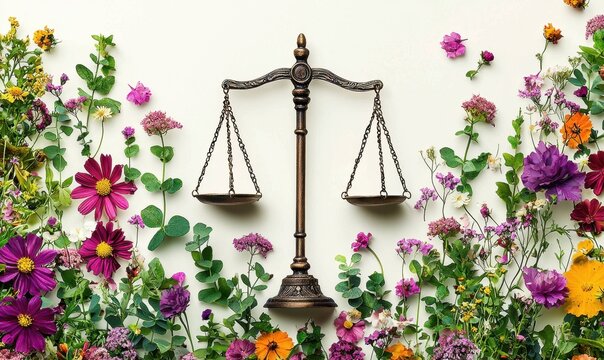 A scale with flowers on either side of it - Powered by Adobe