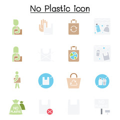No plastic bag icons set in thin line style