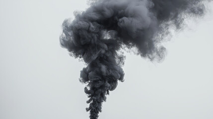 Thick black smoke rising dramatically against a white background