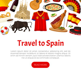 Spain Banner Design with Traditional Symbol and Object Vector Template