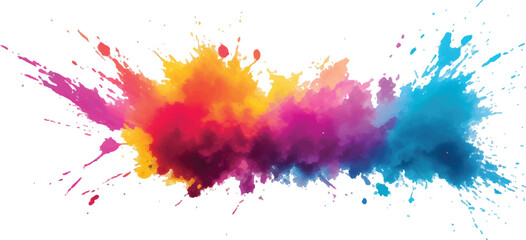 Rainbow Watercolor Explosion: A Bold Combination of Bright Brush Strokes, Splatter, and Stains in Vibrant, Aquarelle Colors, Carefully Set Against a White Background for a Trendy, Contemporary Look
