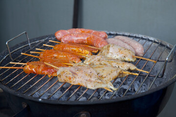 BBQ, barbecue, meat, shashlik, grilled sausages
