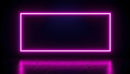 Futuristic Neon Rectangular Frame with Blue and Pink Gradient Glow, Reflecting on a Glossy Surface Against a Minimalist Black Background, Perfect for Modern Tech and Sci-Fi Aesthetics 