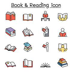 Book & Reading icons set in thin lines tyle