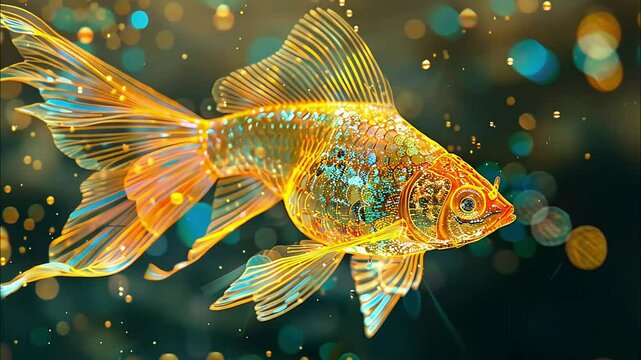 clowing Golden fish swimming underwater environment in slow motion