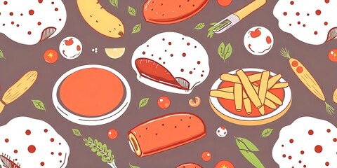 seamless pattern A vector seamless background with food Food illustration