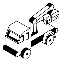 Off road Log Handling Vehicle with knuckle boom isometric concept, Hydraulic Rotation Pick up bole truck vector outline design, firewood or crafts Symbol, lumberyard forest Deforestation products Sign