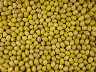 heap of green olives, top view, green olive harvest