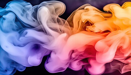 Dynamic plumes of iridescent smoke forming a mesmerizing artistic composition