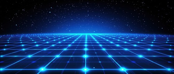 retrowave field in blue tones