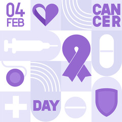World Cancer Day concept. February 4th. Modern geometric seamless pattern. Vector minimalist design of World Cancer Day