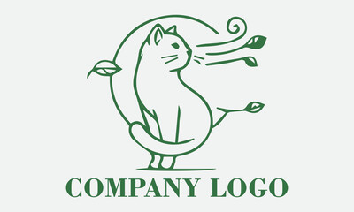 Happy green cat surrounded by leaves, perfect for naturethemed designs, pet products, greeting cards, and social media posts